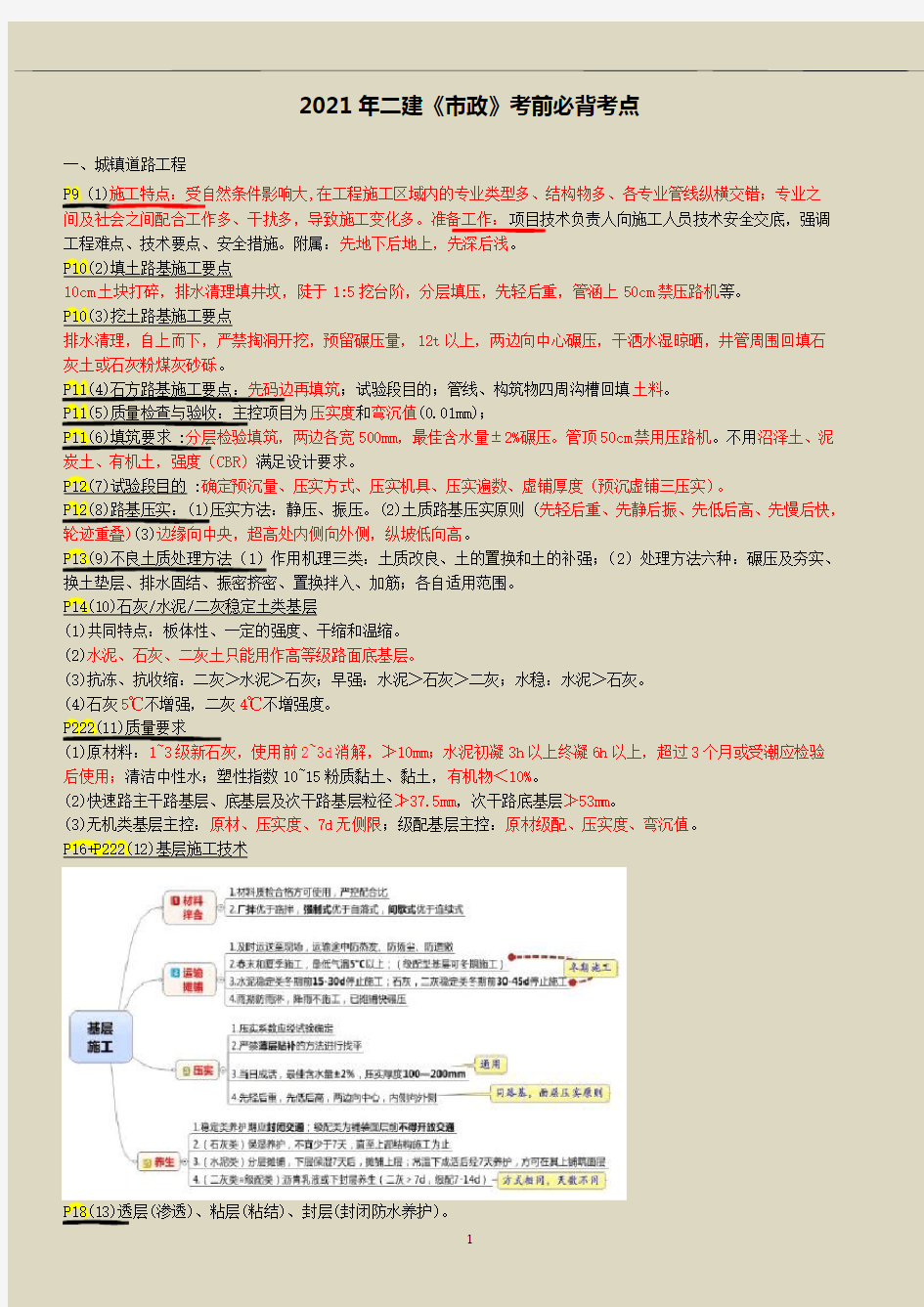 2021年二建《市政》考前必背考点 (重点推荐)