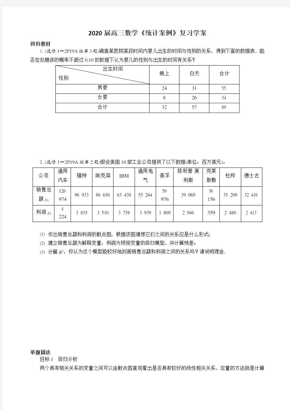 2020届高三数学复习《统计案例》学案