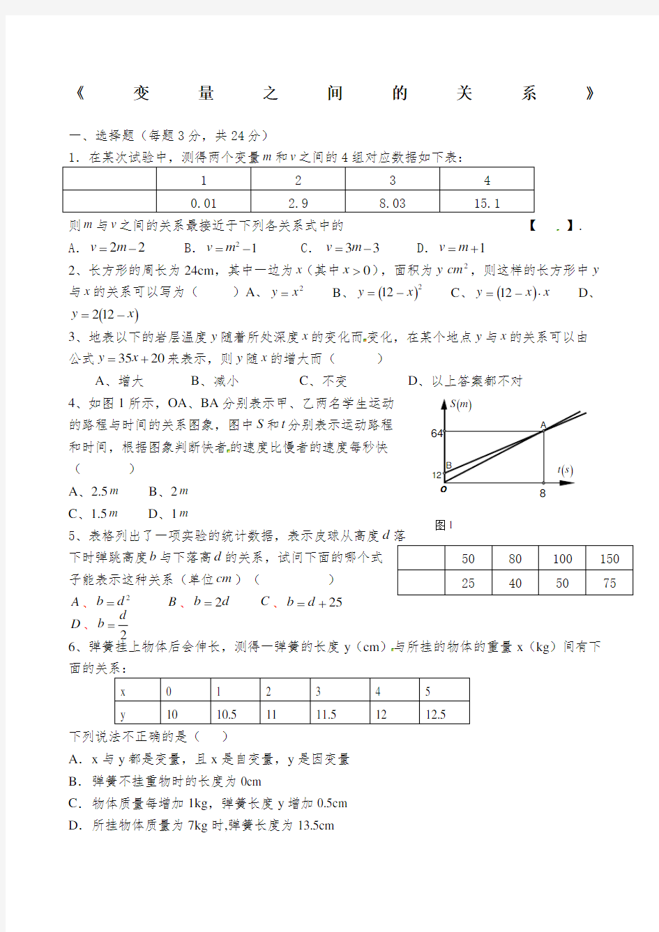 七年级下册数学《变量之间的关系》