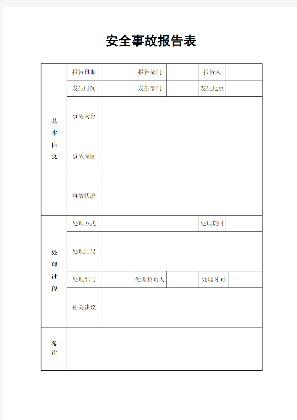 安全事故报告表