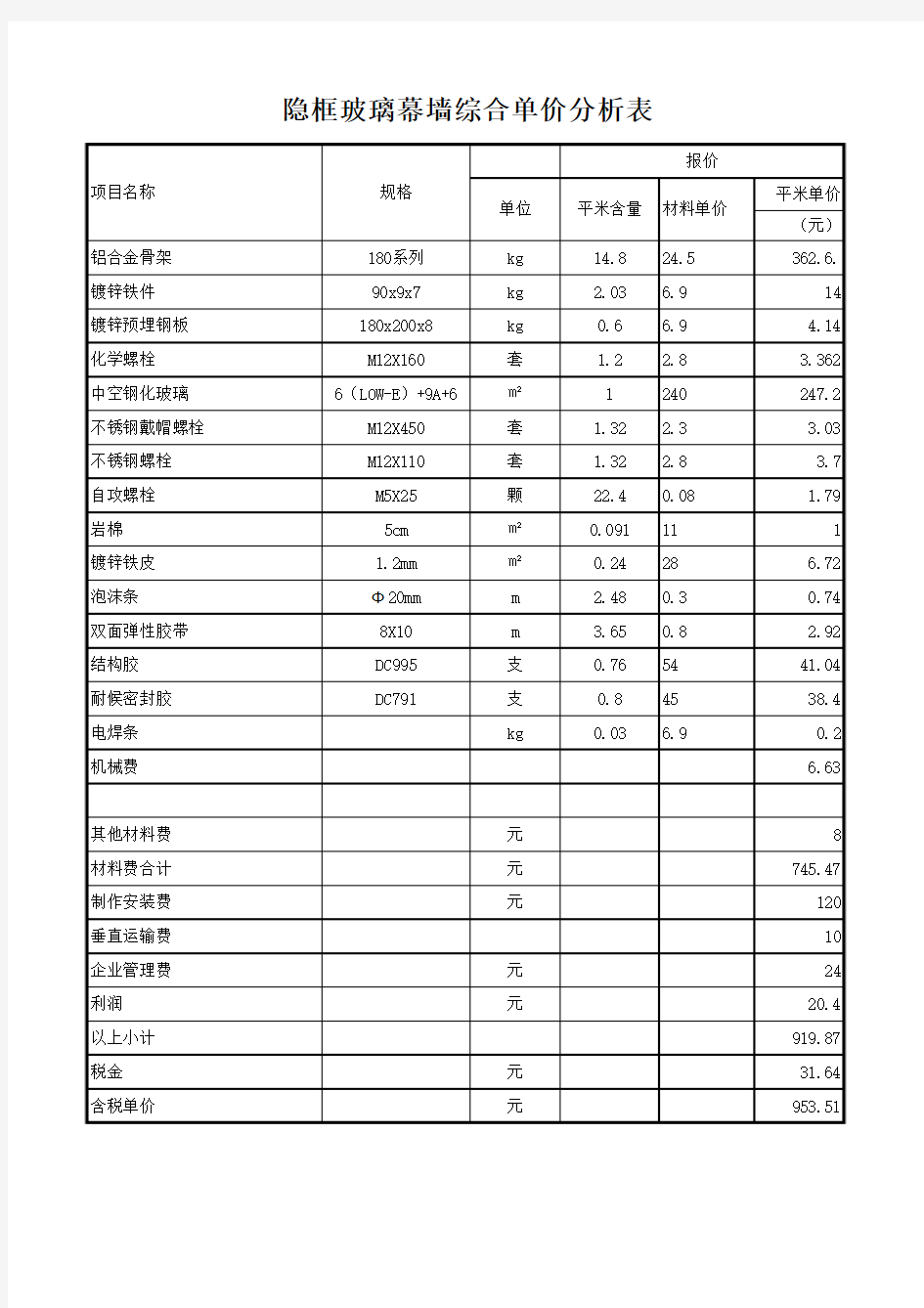 隐形玻璃幕墙报价