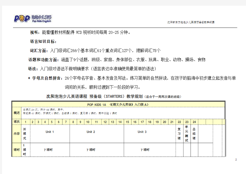 剑桥少儿英语预备级教学大纲