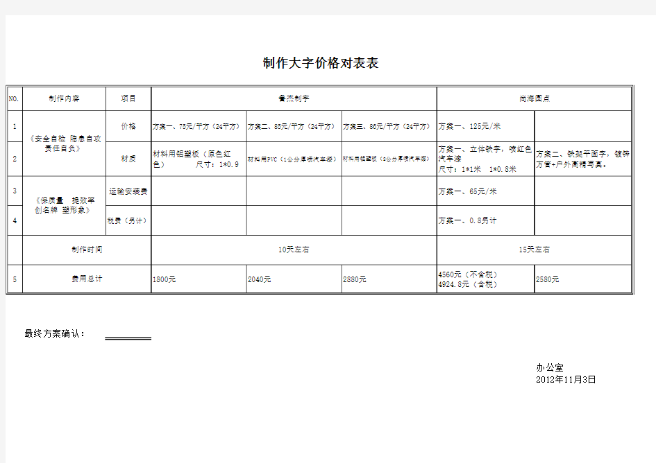 大字报价单