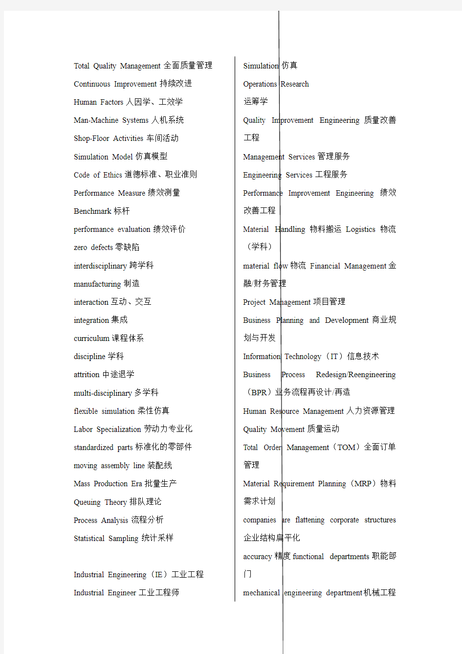 工业工程、仓储专业英语词汇