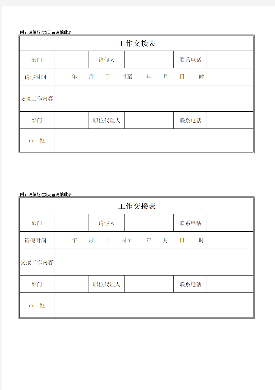 请假工作交接表