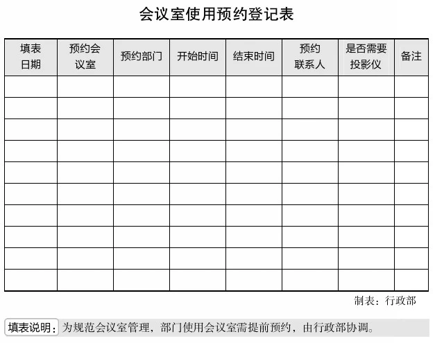 会议室使用预约登记表