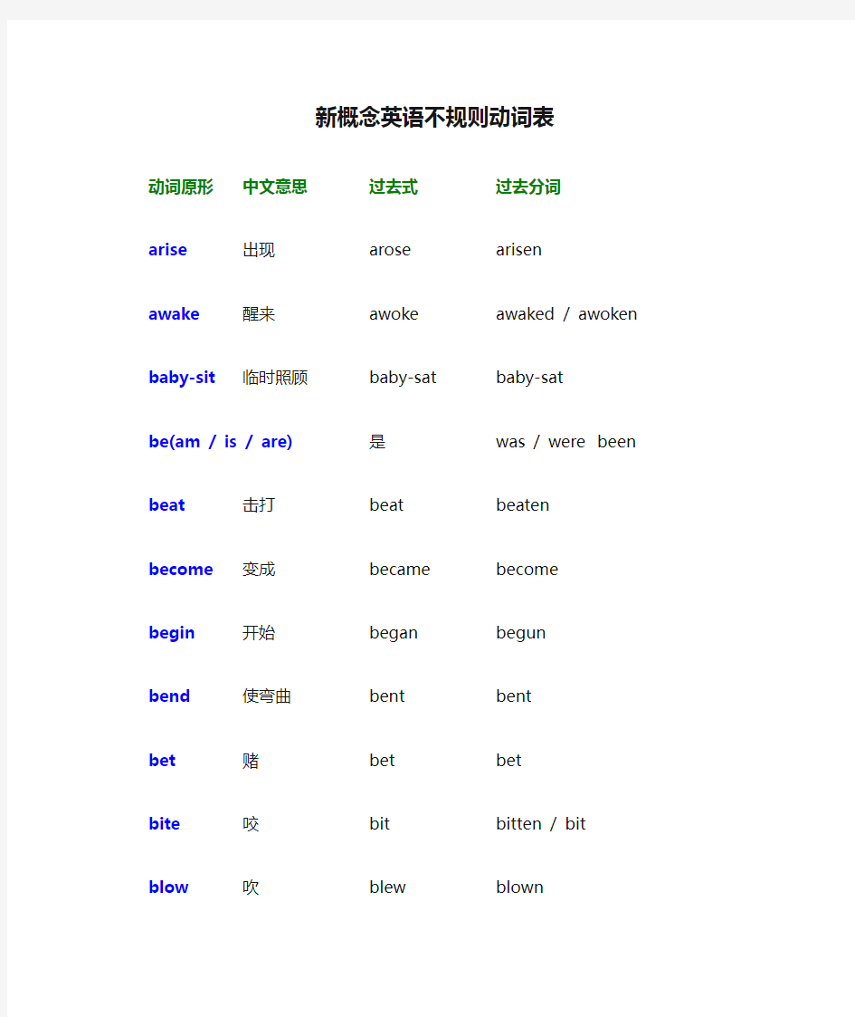 新概念英语不规则动词表