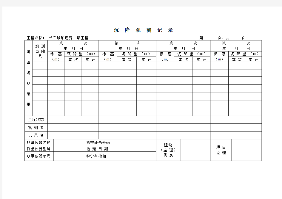 塔吊沉降观测记录