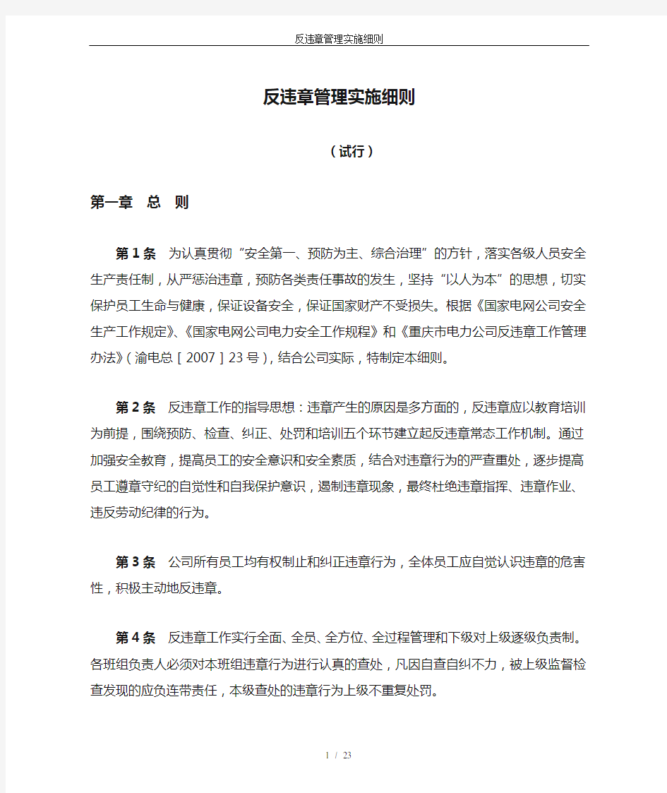 反违章管理实施细则