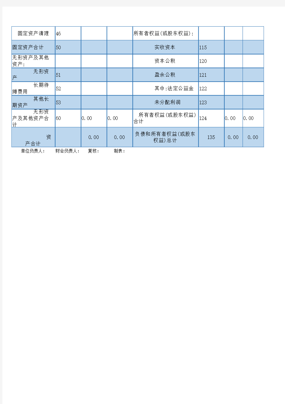 资产负债表(小企业年报)