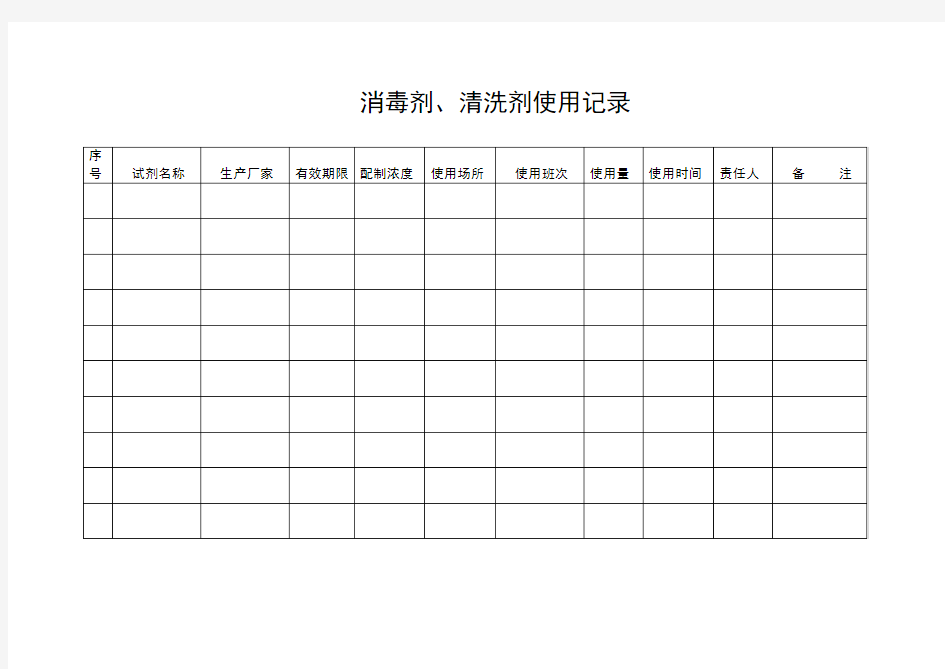 消毒剂、清洗剂使用记录