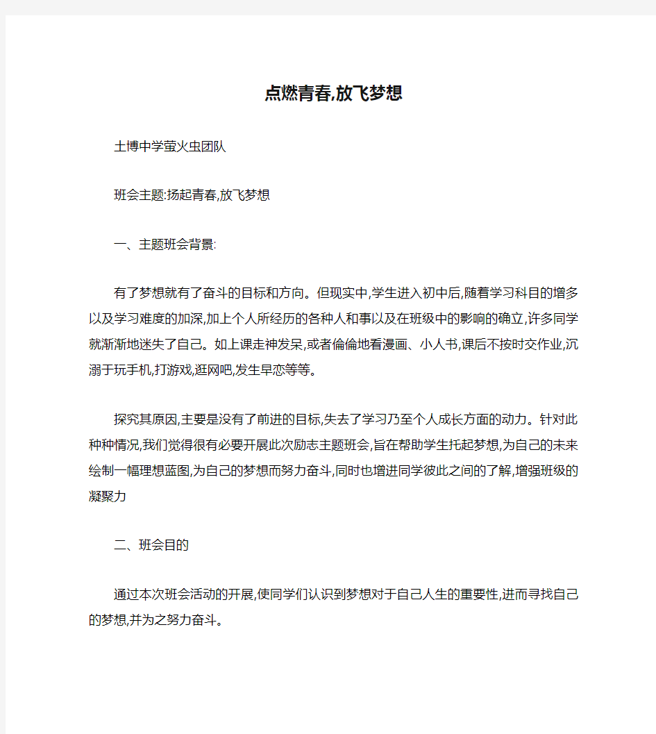 点燃青春,放飞梦想主题班会教案