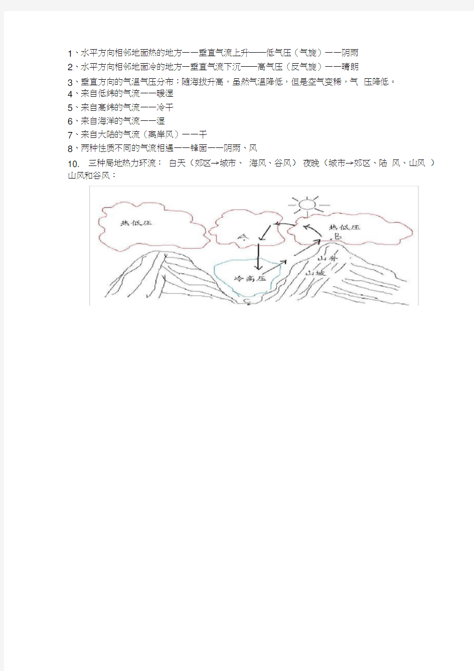 高中地理高一地理必修一第二章知识点归纳