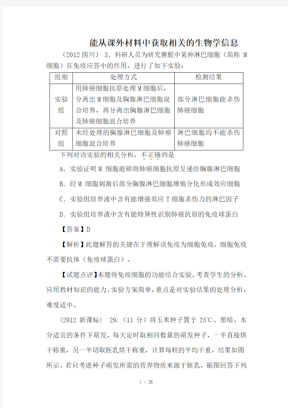 林祖荣编200道生物高考基础题测试解析