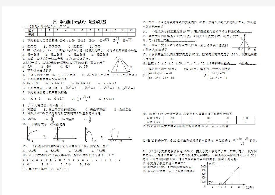 2018-2019学年度第一学期期末考试八年级数学试题