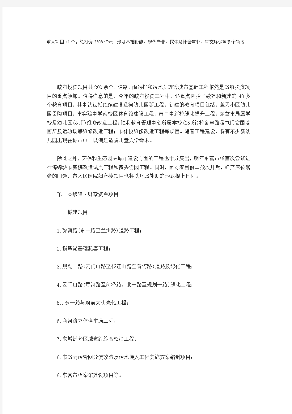 山东东营政府规划项目总览