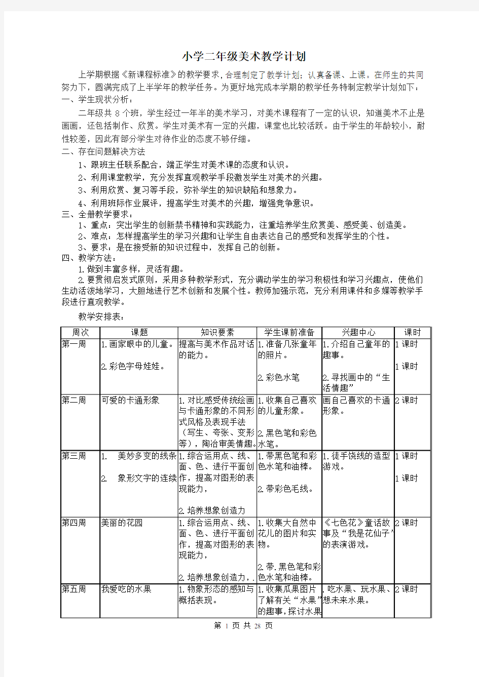 岭南版小学二年级下册美术全册教案