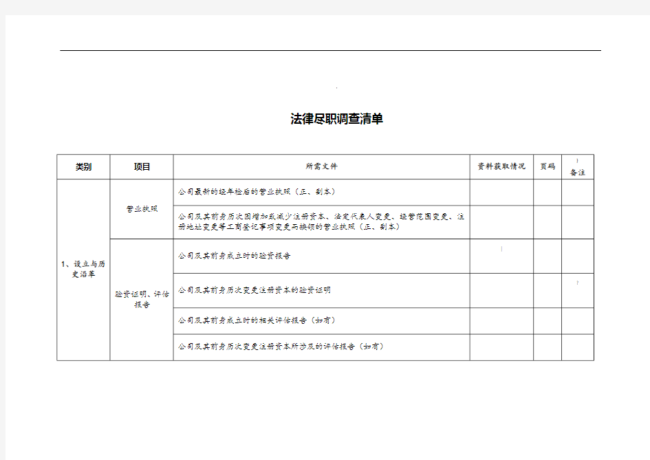 尽职调查清单(项目全)