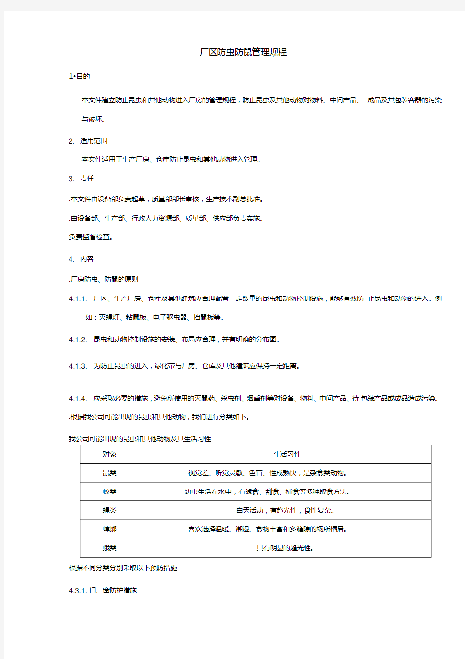 SMP10042厂区防虫防鼠管理规程