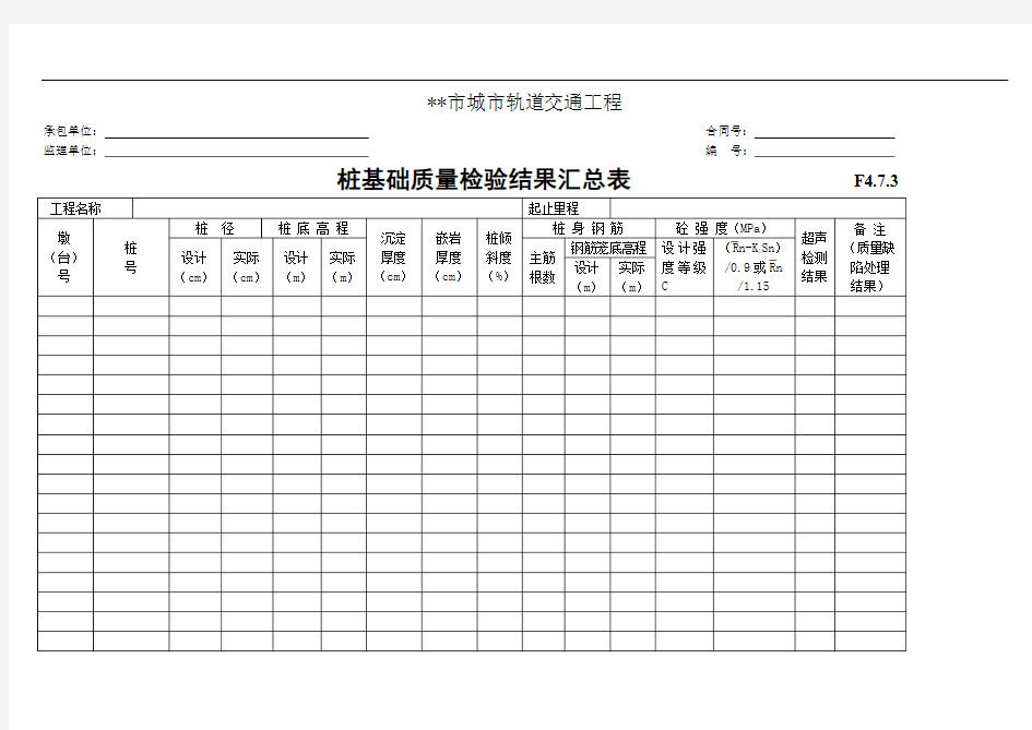 桩基础质量检验结果汇总表