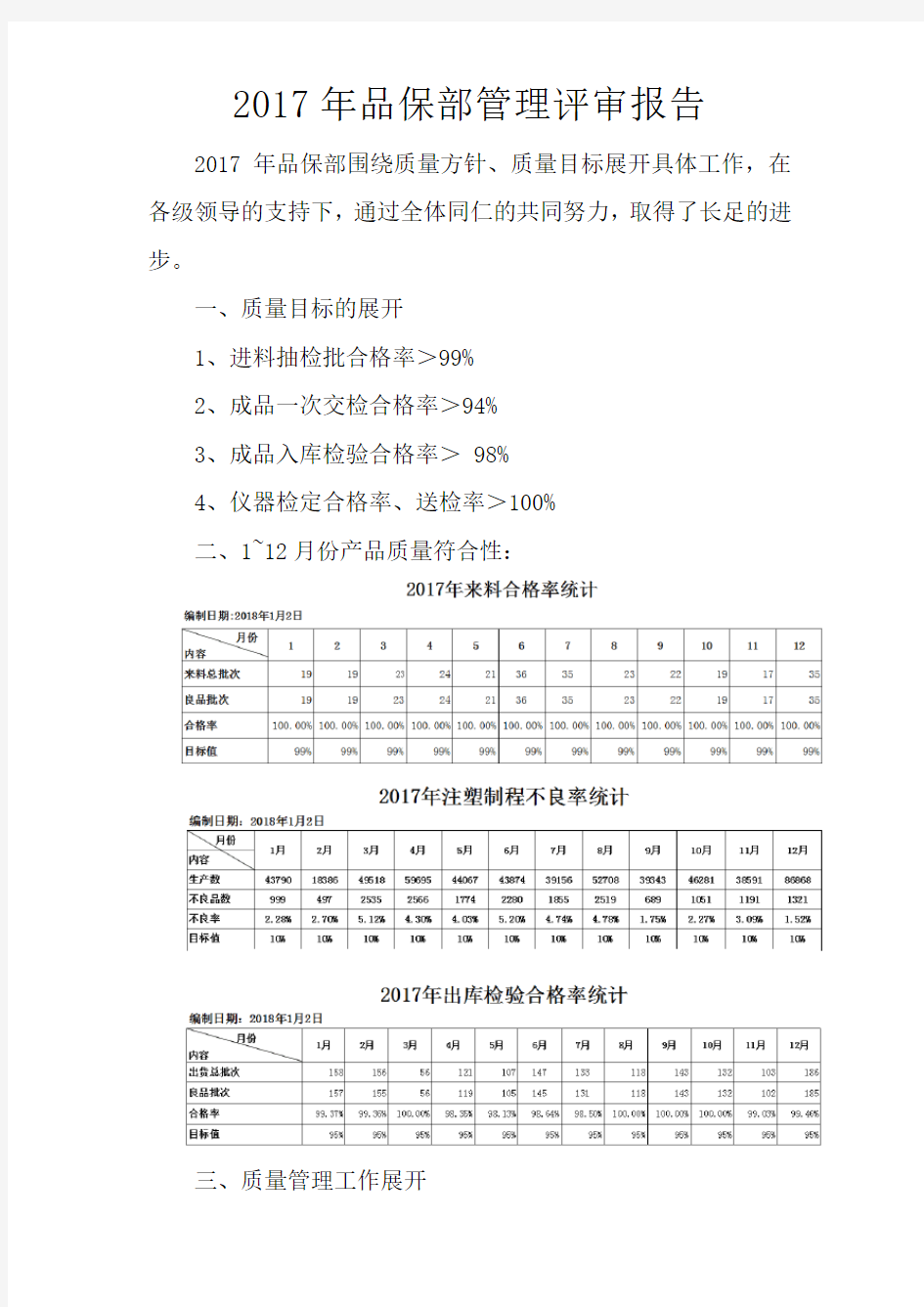 2017年品保部管理评审报告