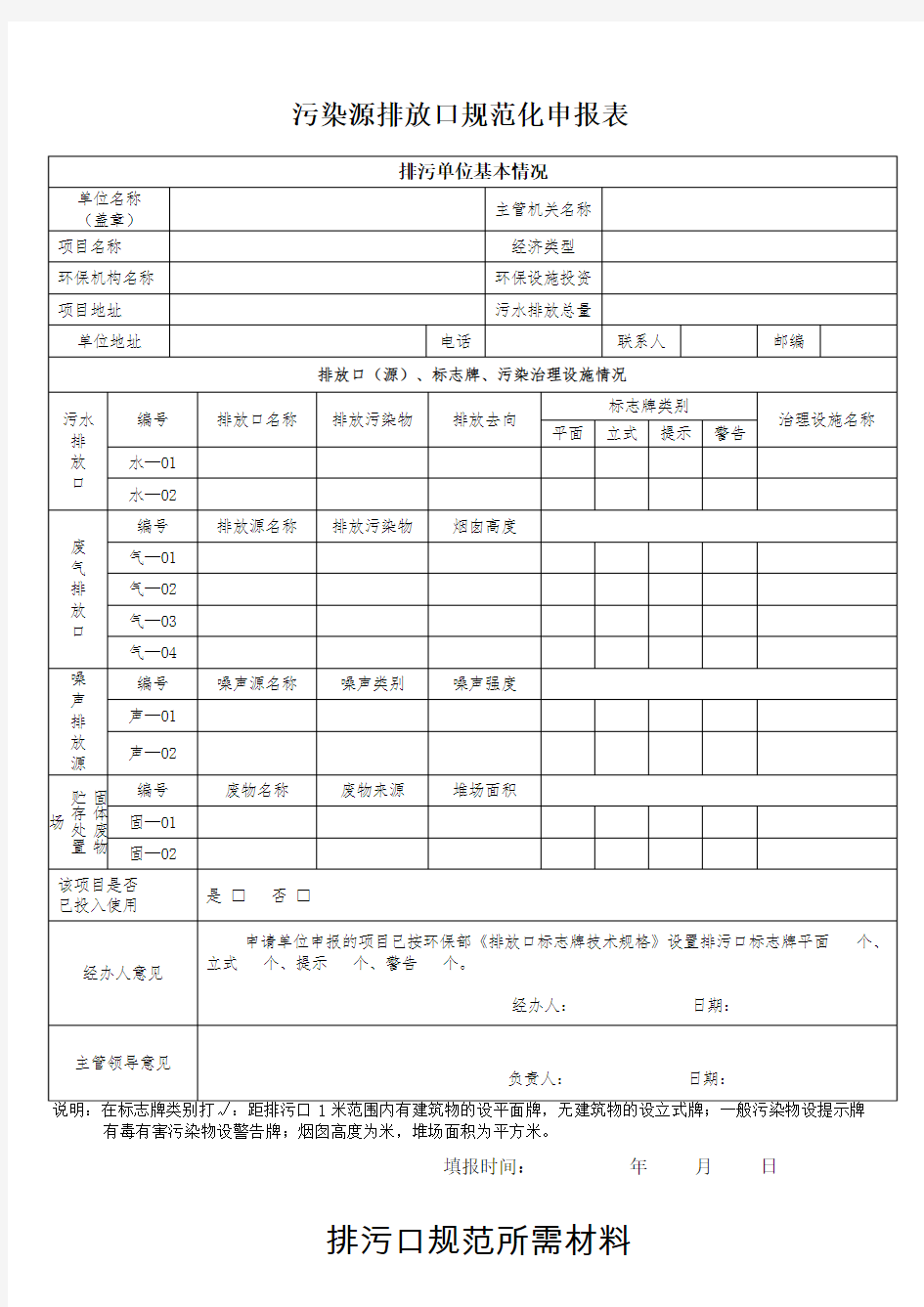 污染源排污口规范化申报表