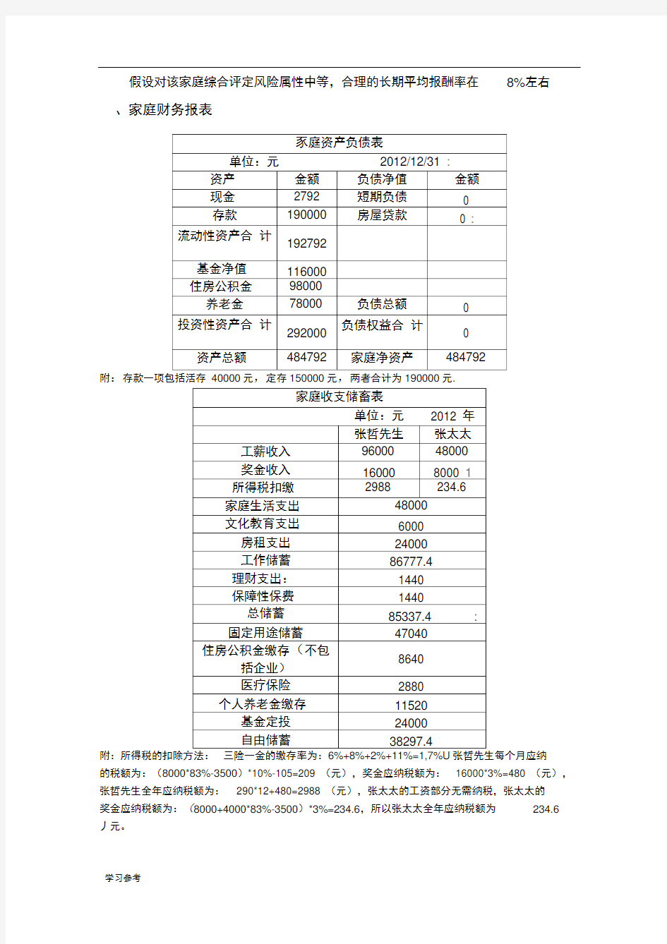 个人理财案例一最终分析报告