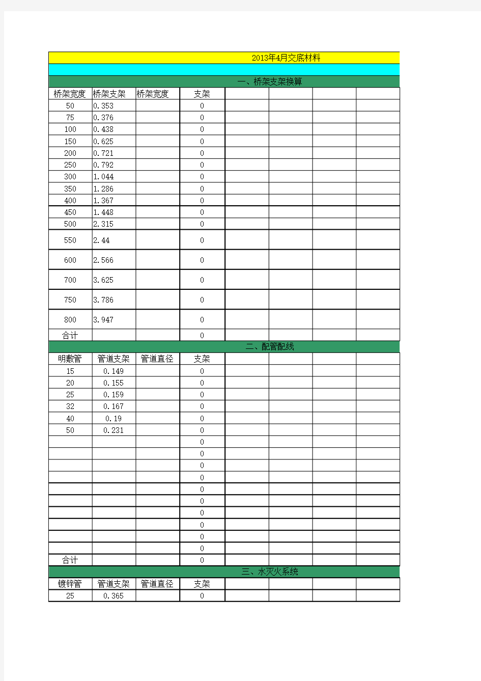 安装支架计算表格