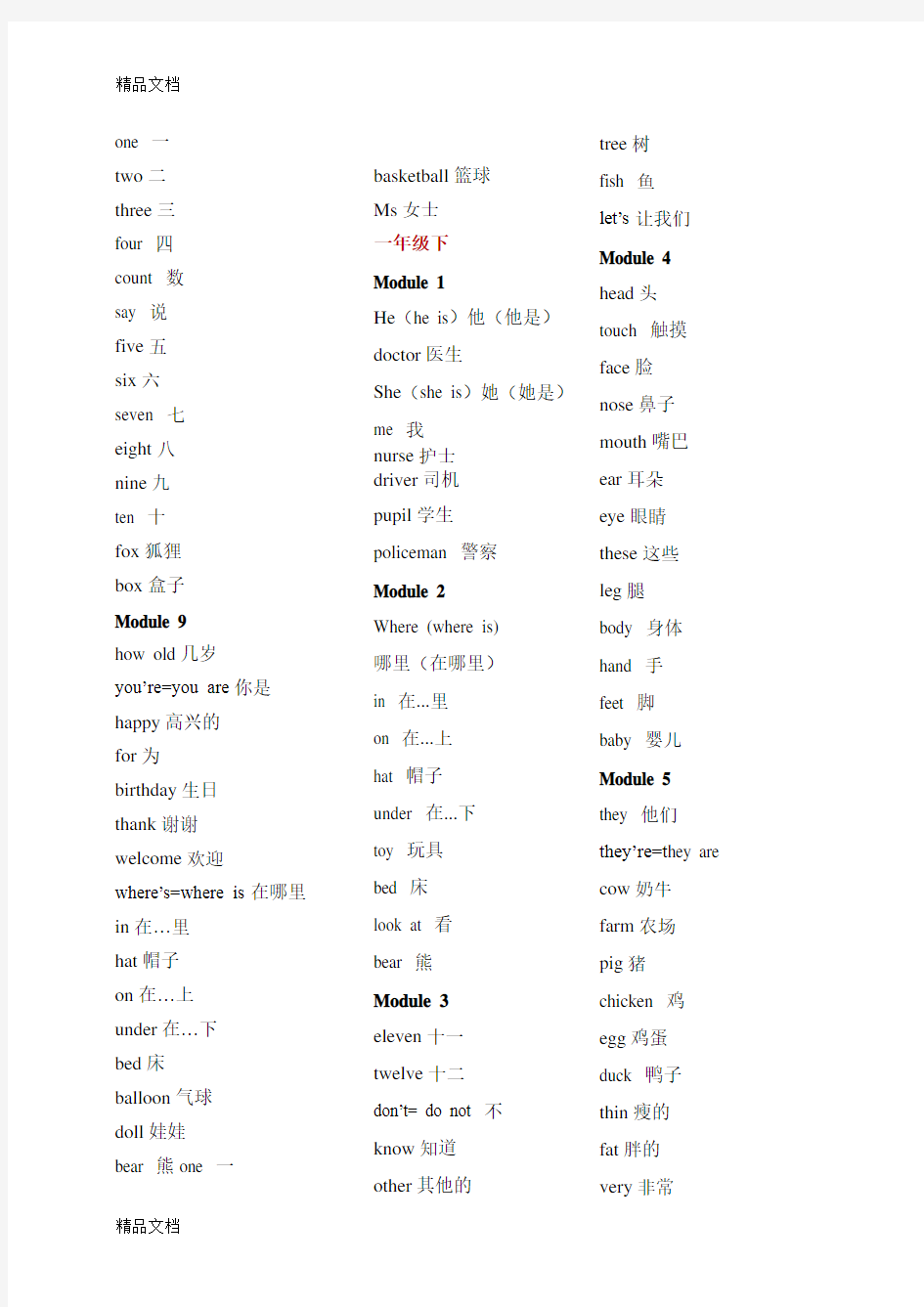 最新最新版外研版小学1-6年级英语单词表-(一起点)资料