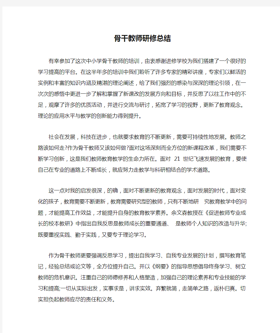 骨干教师研修总结