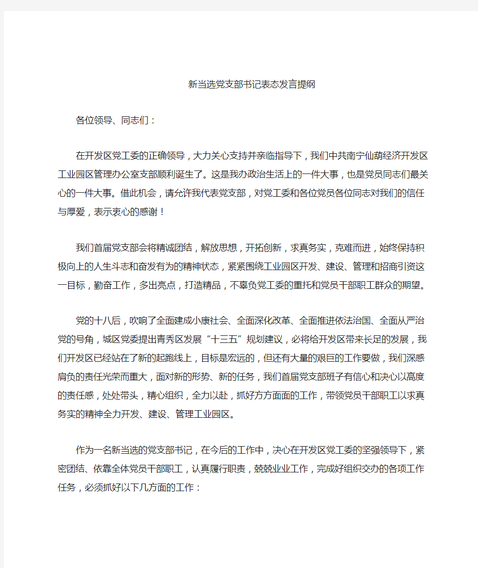 新当选支部书记表态发言提纲