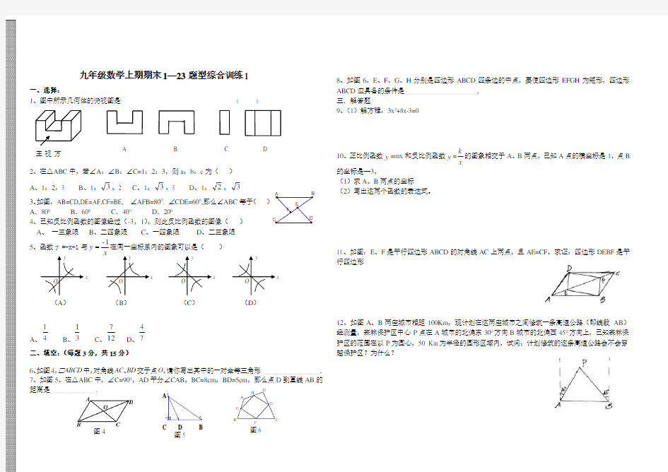 初三九年级数学题型综合训练