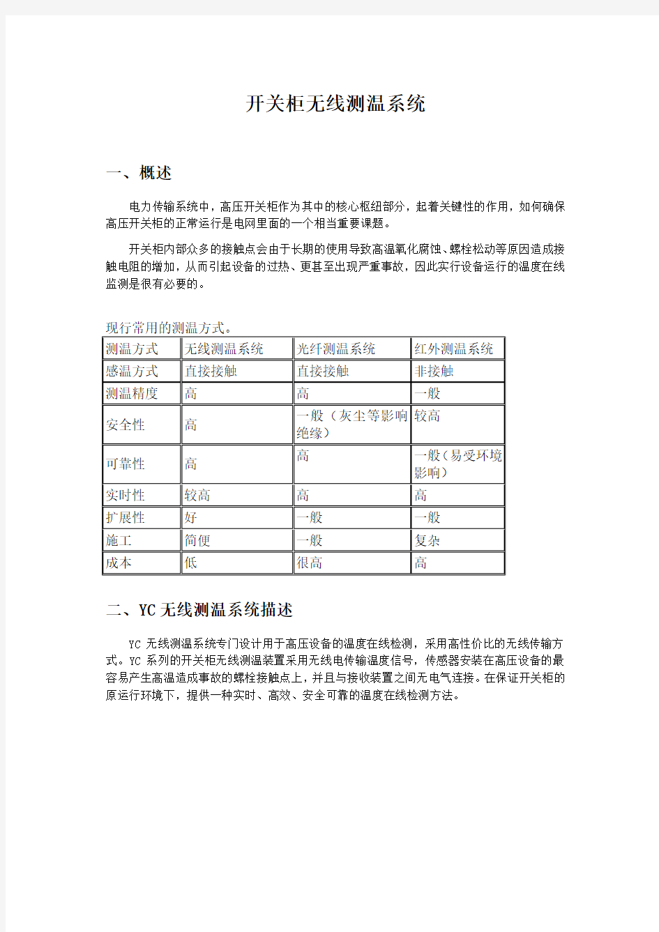 开关柜无线测温系统