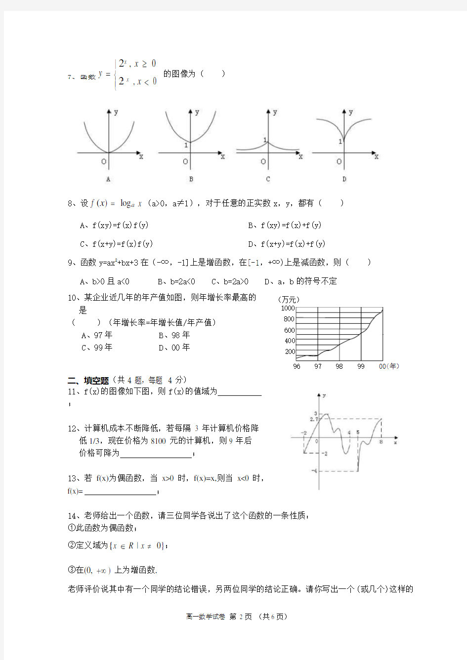 (word完整版)高一数学必修一期末试卷及答案,推荐文档