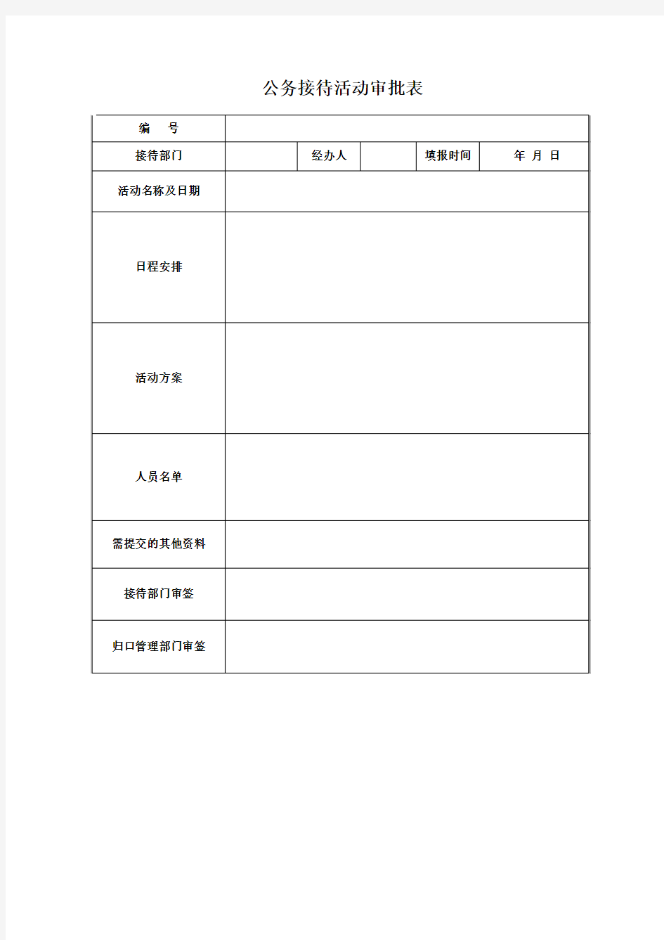 业务招待费活动审批表