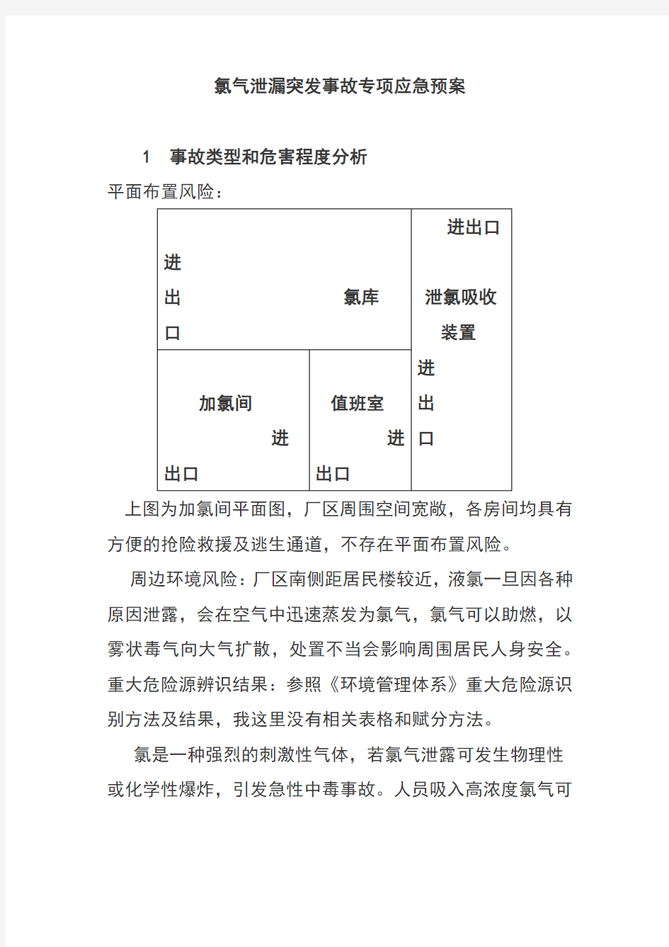 氯气泄漏突发事故专项应急预案