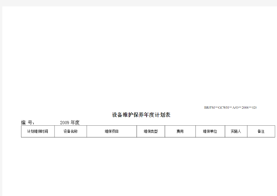 设备维护保养年度计划表大全