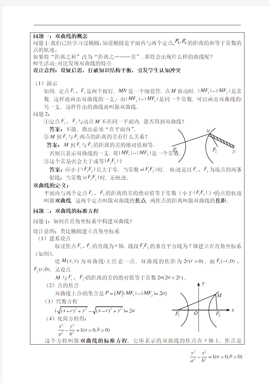 云南省昆明市黄冈实验学校高中数学选修2-1：231双曲线及其标准方程教案