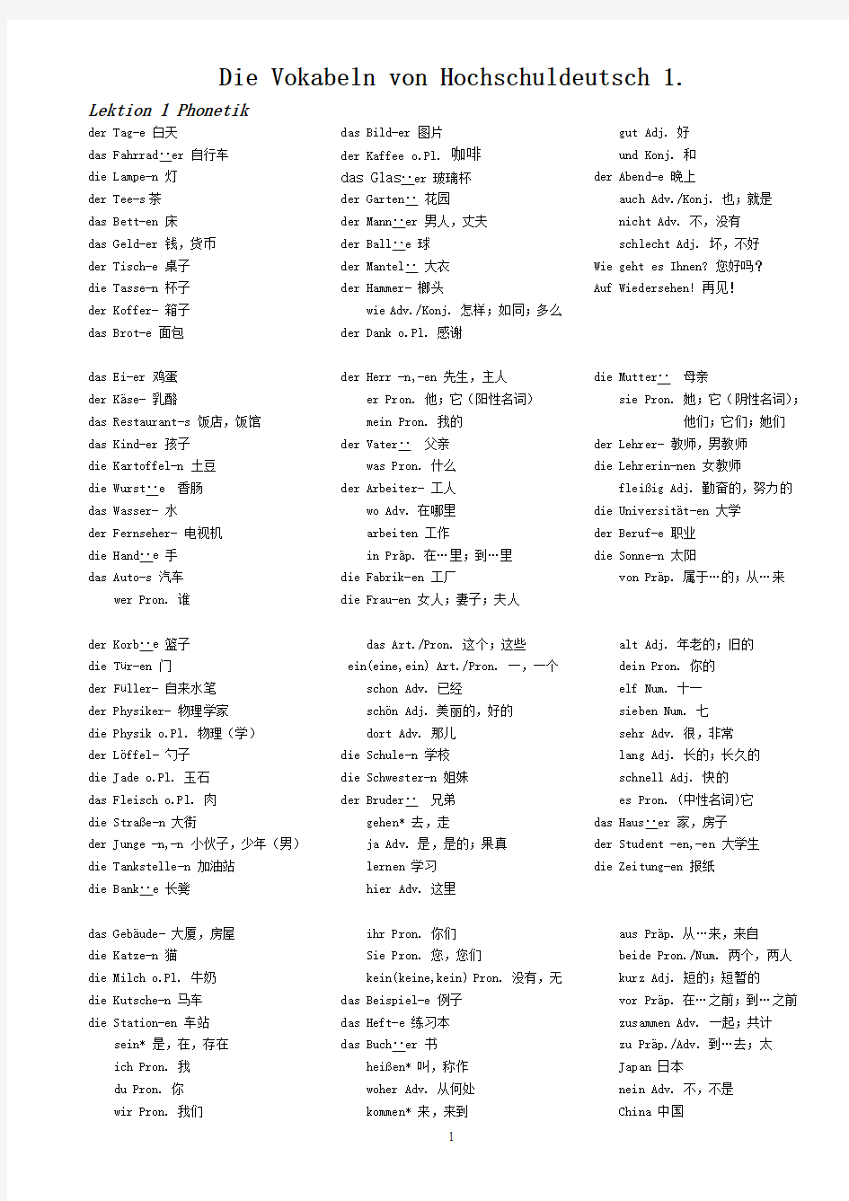 大学德语1 词汇表