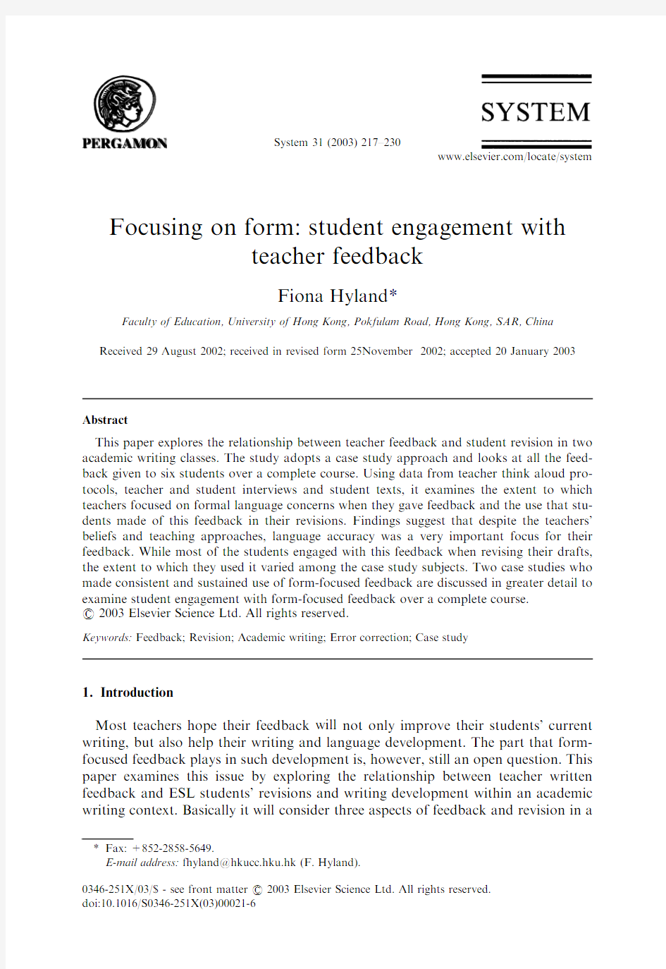 focus on form- student engagement with teacher feedback