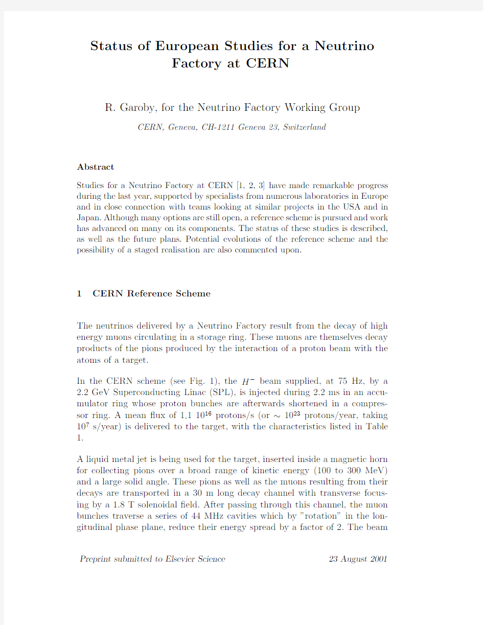 Status of European Studies for a Neutrino Factory at CERN Abstract
