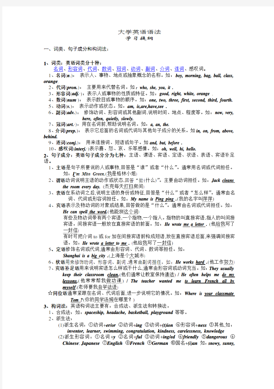 大学英语语法大全-太经典了