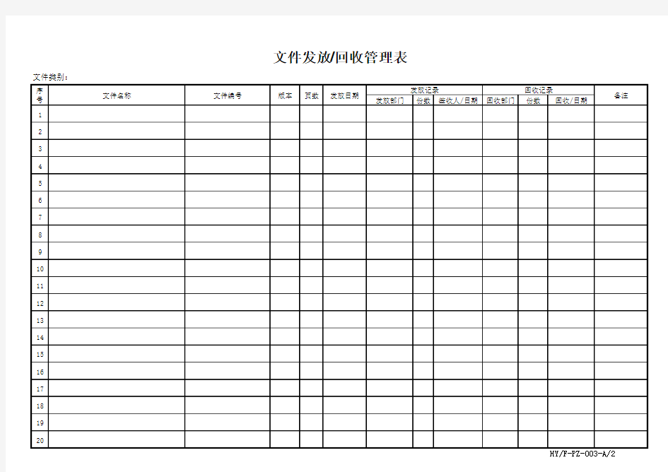 文件发放回收记录表