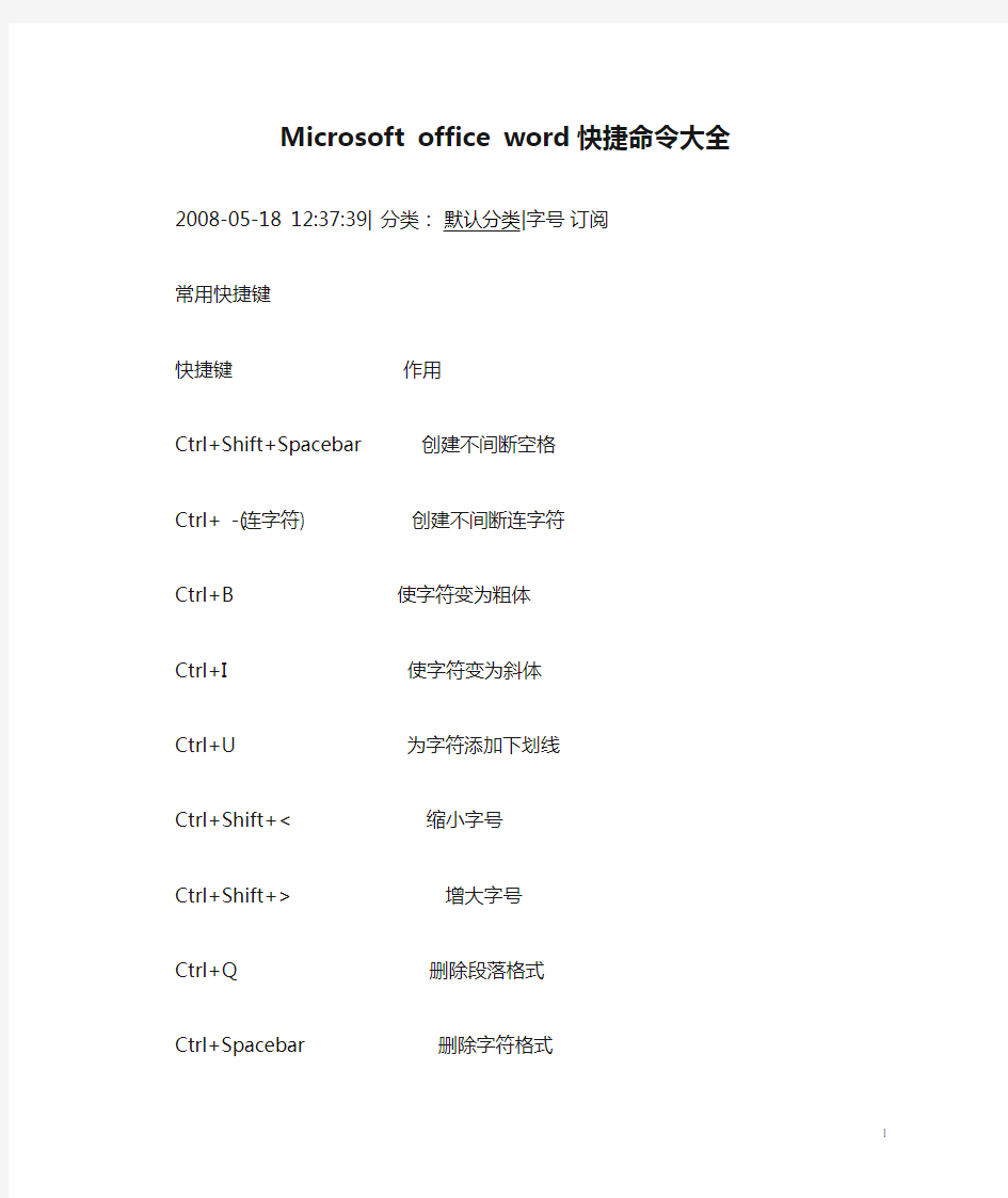 Microsoft office word快捷命令大全