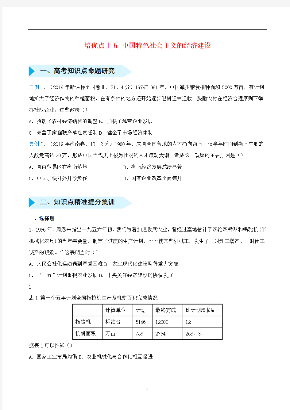 高考历史 专题十五 中国特色社会主义的经济建设精准培优专练