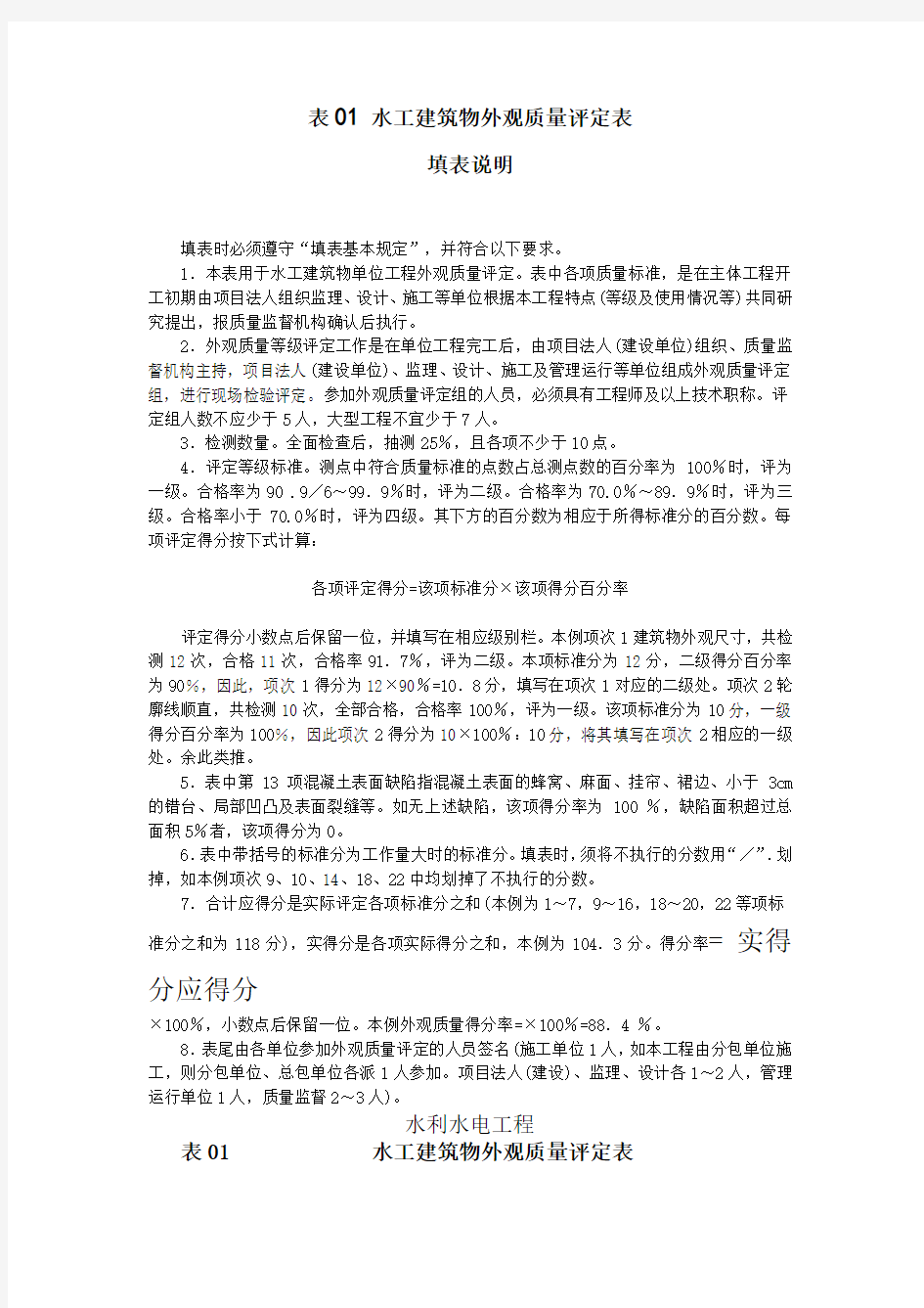 水工建筑物外观高质量评定表(全面)