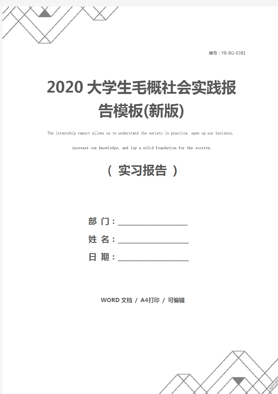 2020大学生毛概社会实践报告模板(新版)