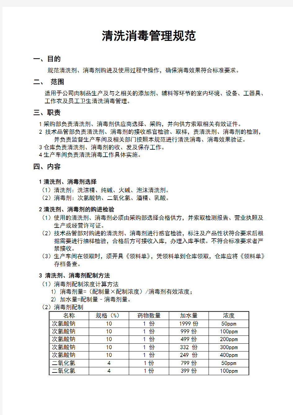 食品生产清洗消毒作业指导书