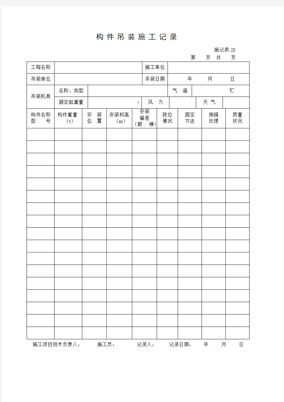 构件吊装施工记录