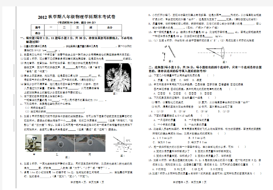 2018年秋学期八年级上册物理期末试卷及答案